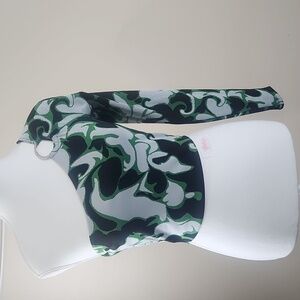 Zara Jacquard green and white one shoulder long sleeve pullover size Medium